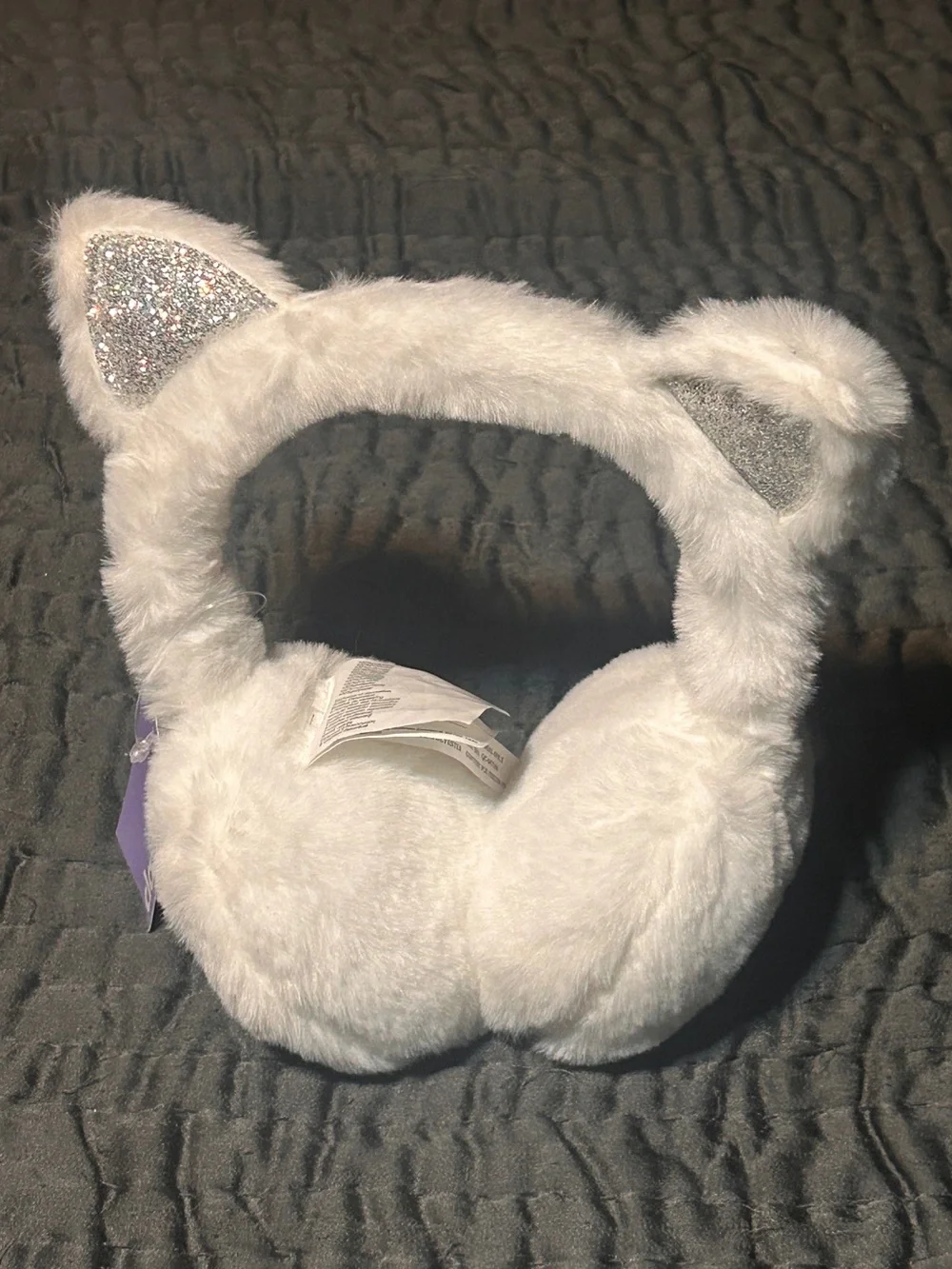 Claire's White Furry Cat Ear Earmuffs with Silver Glitter Accents
